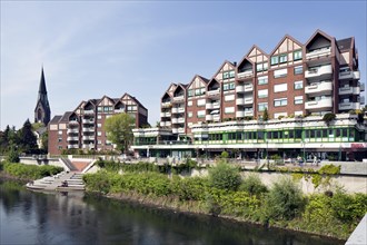 Residential and commercial buildings along the river Lippe
