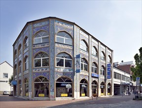Commercial building with Oriental facade decorations