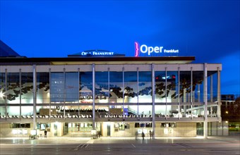 Opera House and Schauspielhaus theater at dusk