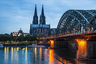 Hohenzollern Bridge and Cologne Cathedral on the Rhine at night