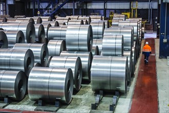 Steel coils in a warehouse