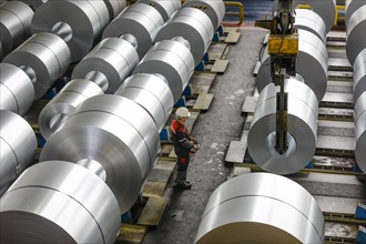 Steel coils in a warehouse