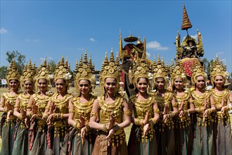 Apsara dancers in traditional costumes at the Elephant Festival