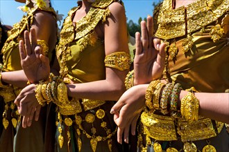 Apsara dancers in traditional costumes at the elephant festival