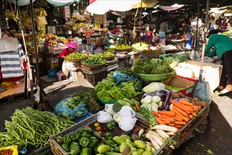 Vegetable and fruit stalls on the Khan Daun Penh market in Phnom