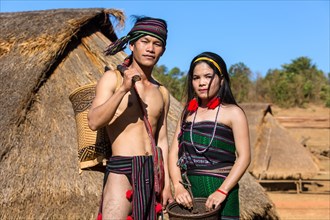 Phnong man and woman in traditional costume