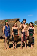 Native Phnong people wearing traditional costume