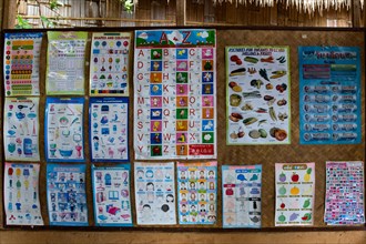 Picture panels in front of a school for children from the hill tribes