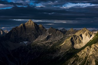 Hochvogel mountain summit and dramatic sky with Allgau mountains