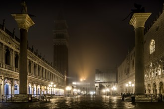 Doge's Palace and Campanile in a foggy night