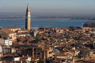 View of historic centre with church San Francesco della Vigna over the lagoon