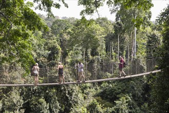 People on the 40 metre high Canopy Walkway at Kakum National Park