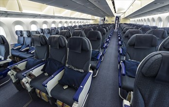 Economy Class seats inside a Boeing 787-9 Dreamliner of the airline ANA