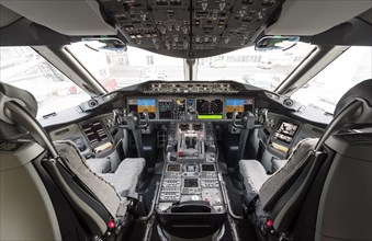 Cockpit of a Boeing 787-9 Dreamliner of the airline ANA