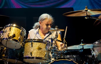 Drummer Ian Paice of Deep Purple rock band during the concert in Munich