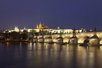 Prague Castle with Charles Bridge at night