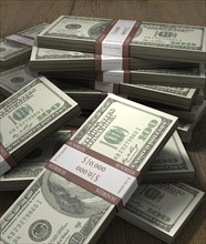 Bundled hundred dollar bills
