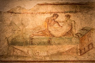 Erotic mural in the ancient brothel of Africanus