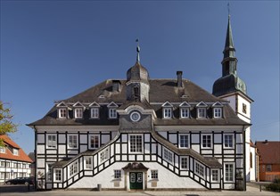Historic town hall with St. Johannes Baptist parish church