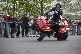 Motorcycle stuntman Mike Auffenberg on a quad bike during the ADAC motorbike startup day