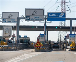 Toll checkpoint on a northern Italian highway