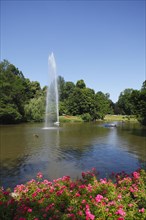 Pond in the park with fountains