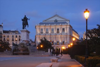 Opera house Teatro Real on the Plaza de Oriente at dusk