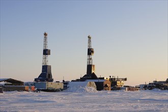 Oil derricks on the Prudhoe Bay oil field