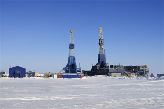 Oil derricks on the Prudhoe Bay oil field