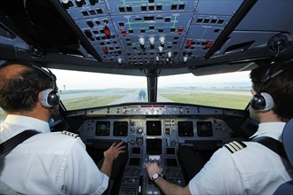 Pilot and copilot in cockpit