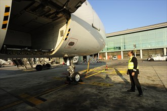 Pilot checking passenger aircraft