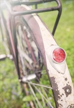 Close up of the rear light on an old retro bike
