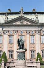 Riddarhuset or The House of Nobility with the statue of the Swedish King Gustav Vasa or Gustav Eriksson