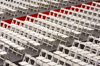 Empty chairs before the graduation ceremony at the University of Detroit Mercy School of Law