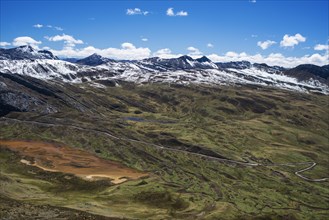 Snowy mountains and mountain pass