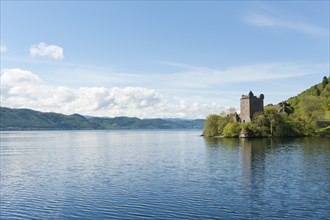 Tower of the ruins of Urquhart Castle on the banks of Loch Ness