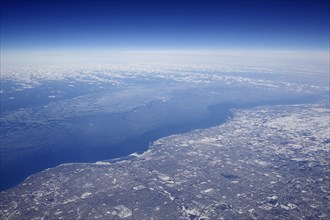 Ice-covered coast of Lake Michigan between Milwaukee