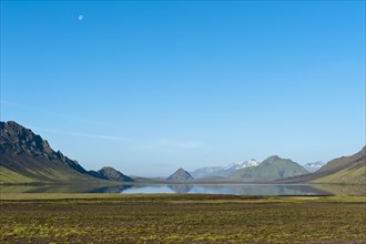 Panoramic mountain landscape at Alftavatn lake