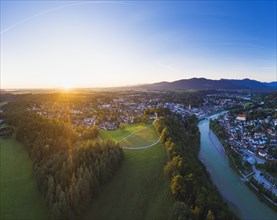 Bad Tolz with Calvary and Isar at sunrise