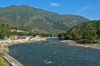 Landscape in the Paro Valley with the Paro Chhu River