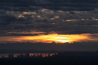 Sunrise over the Alps with Foehn clouds