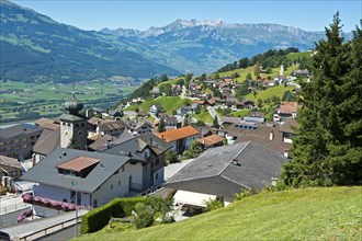 View from Triesenberg over the Rhine Valley towards the Alpstein Mountains