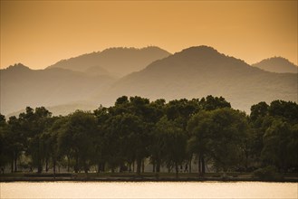 Hills at West Lake at sunset