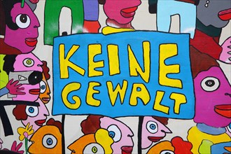 Colourful mural with the words 'Keine Gewalt'