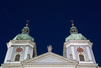 Twin onion domes of the Collegiate Basilica of Waldsassen against the night sky