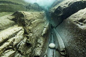 Underwater view of a waterfall in the Verzasca River