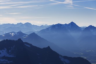 View from Hochries Mountain over the Inn Valley towards Wendelstein Mountain