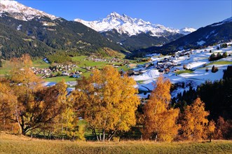 Oberhalbstein in autumn with the villages Cunter