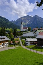 Village Hirschegg with mountains Elferkopf and Zwolferkopf