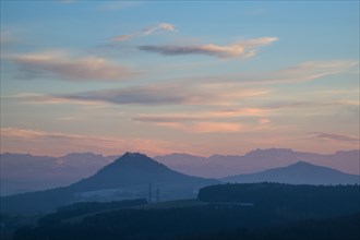 Hegau landscape with Hohenhewen Mountain and Hohenstoffeln Mountain